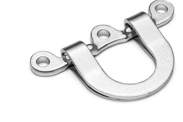 Produktbild eines Gesenkschmide-Bauteils, das aus zwei miteinander verbundenen Teilen besteht.